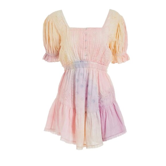 NWT LoveShackFancy Tomasina Mini Dress Tie Dye Multi Embroidered Size Medium - Picture 2 of 11